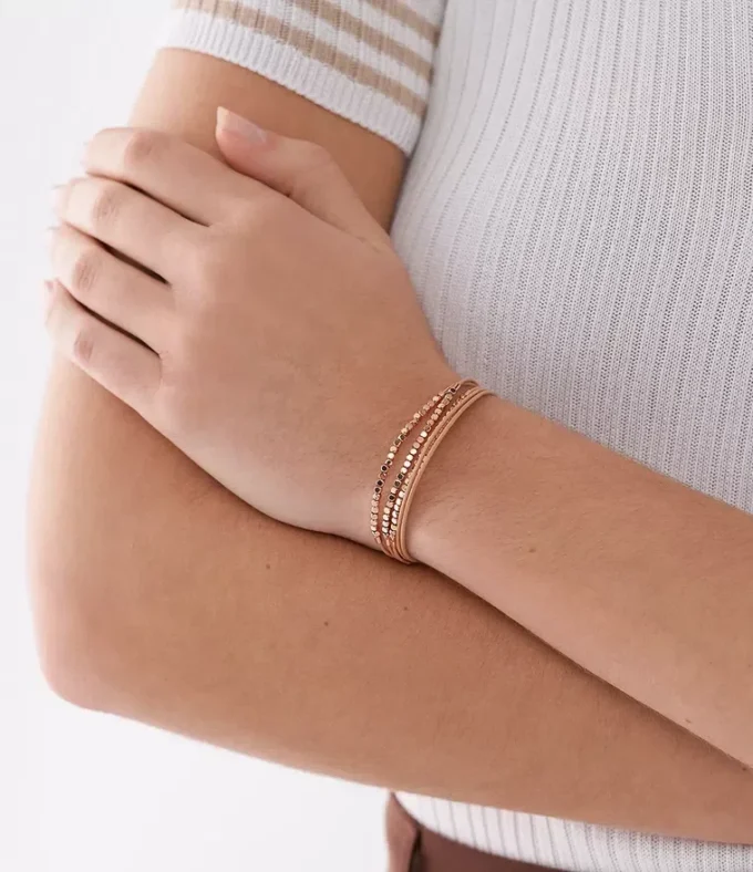 All Stacked Up Brown Leather Chain Bracelet