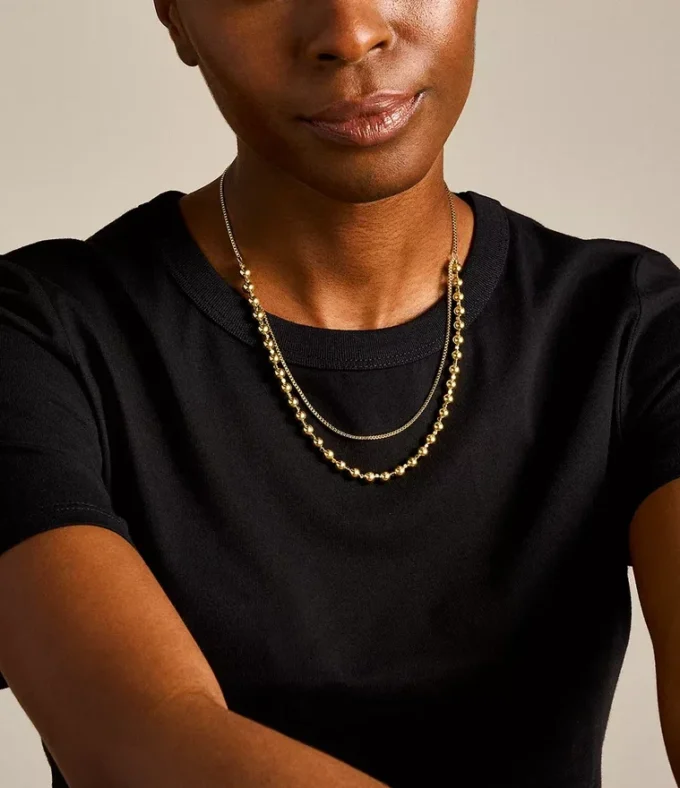 All Stacked Up Gold-Tone Stainless Steel Beaded Necklace