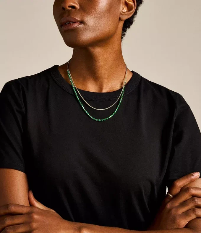 All Stacked Up Reconstituted Green Malachite Beaded Necklace