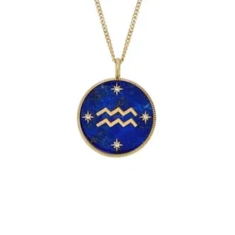 Aquarius Sutton Zodiac Gold-Tone Stainless Steel Blue Lapis Pendant Necklace