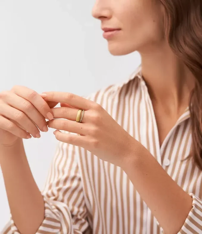 Archival Glitz Gold-Tone Stainless Steel Band Ring