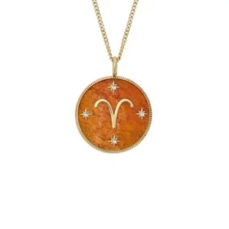 Aries Sutton Zodiac Gold-Tone Stainless Steel Red Carnelian Pendant Necklace