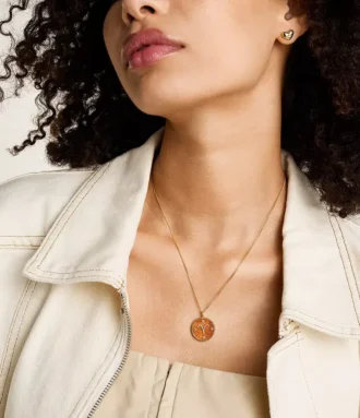 Aries Sutton Zodiac Gold-Tone Stainless Steel Red Carnelian Pendant Necklace