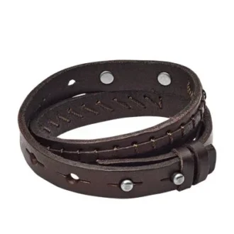 Bronson Vintage Casual Brown Double-Wrap Leather Bracelet