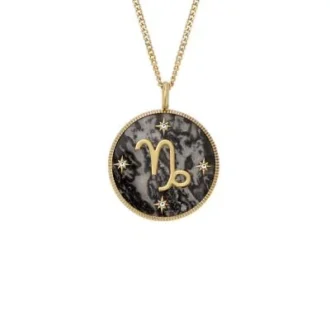Capricorn Sutton Zodiac Gold-Tone Stainless Steel Gray Hematite Pendant Necklace