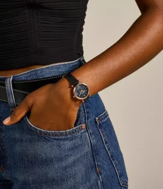 Carlie Mini Three-Hand Black Leather Watch