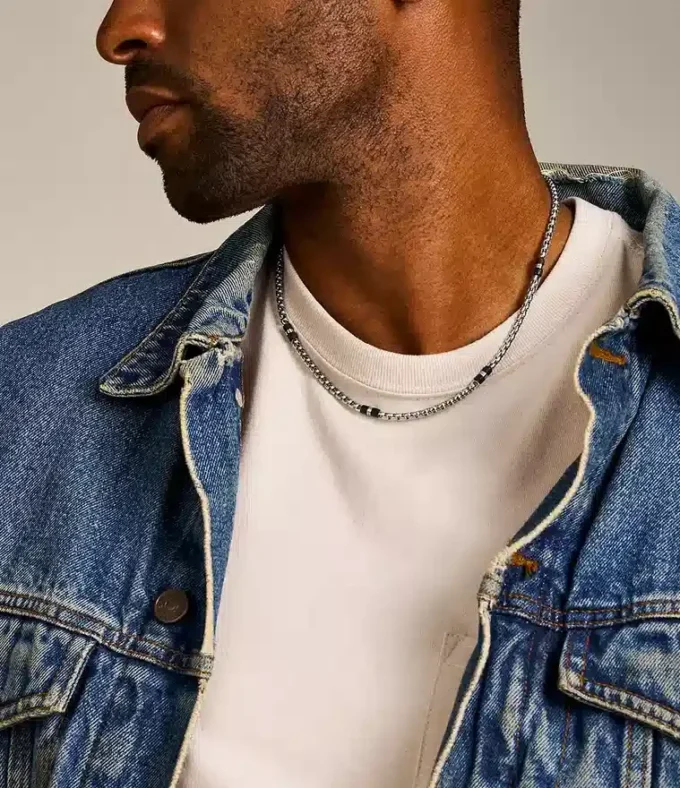 Ellis Black Marble and Stainless Steel Beaded Necklace