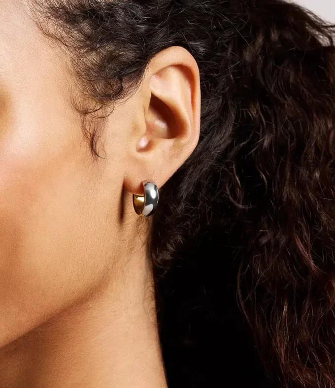 Ellis Domed Collection Two-Tone Stainless Steel Hoop Earrings