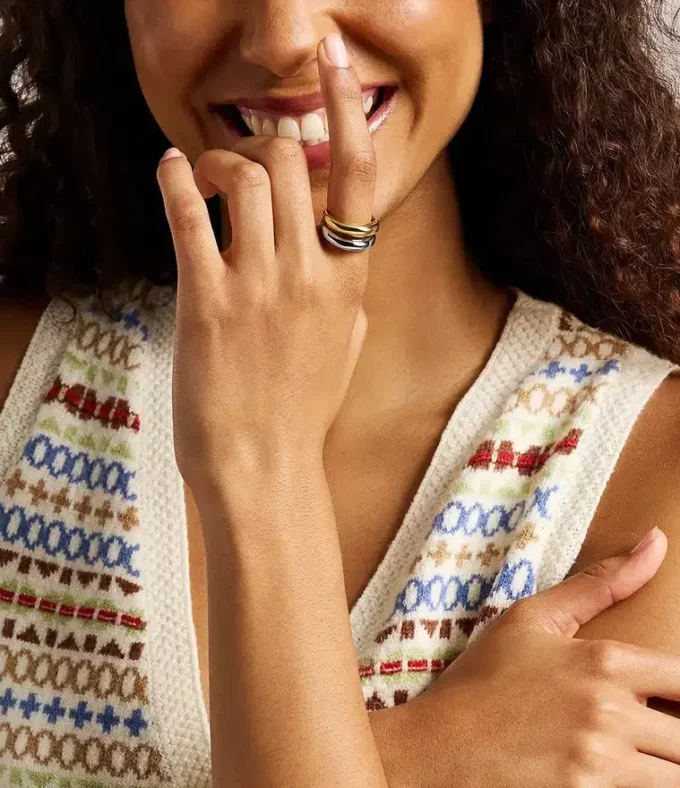 Ellis Domed Collection Two-Tone Stainless Steel Stack Ring Ellis Domed Collection Two-Tone Stainless Steel Stack Ring