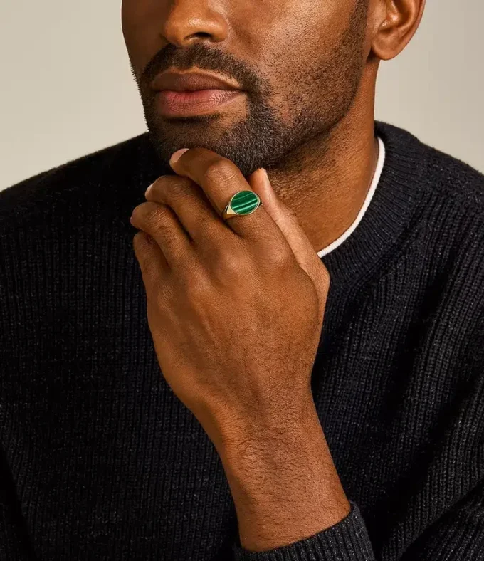 Ellis Signet Collection Green Malachite Signet Ring