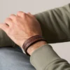 Everett Topstitch Brown Leather Strap Bracelet