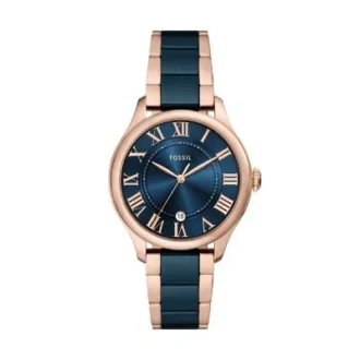 Gilmore Three-Hand Date Rose Gold-Tone and Navy Ceramic Watch