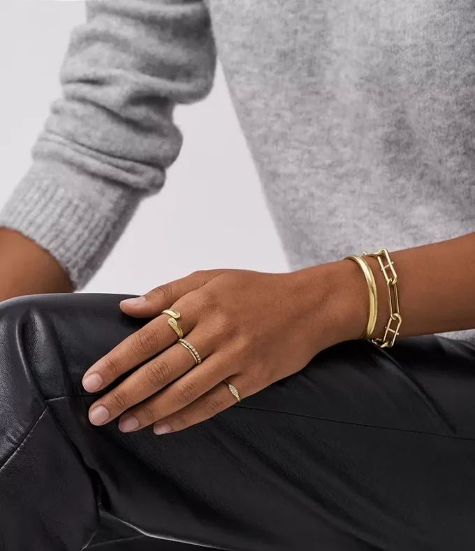 Harlow Linear Texture Gold-Tone Stainless Steel Wrap Ring