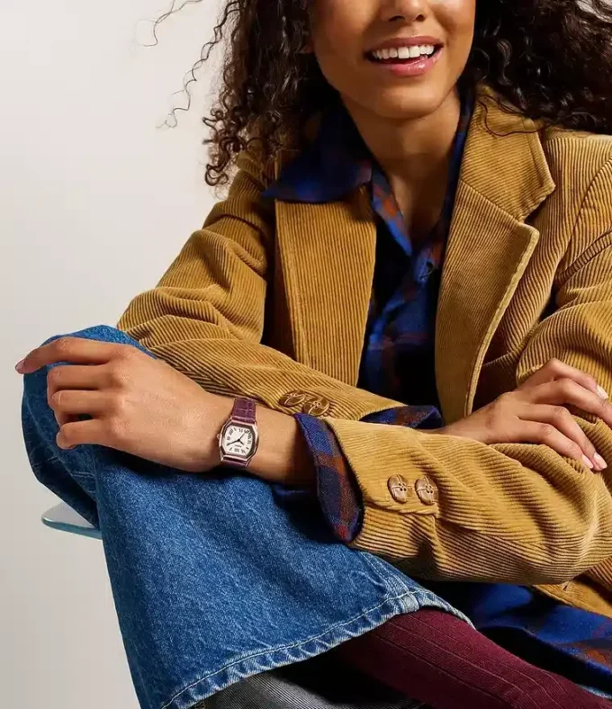 Harlow Three-Hand Burgundy Croco Leather Watch