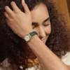 Harlow Three-Hand Green Croco Leather Watch