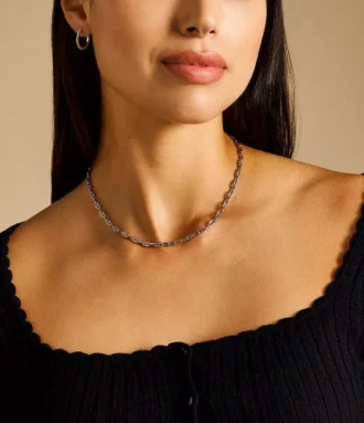 Heritage D-Link Silver-Tone Brass Chain Necklace
