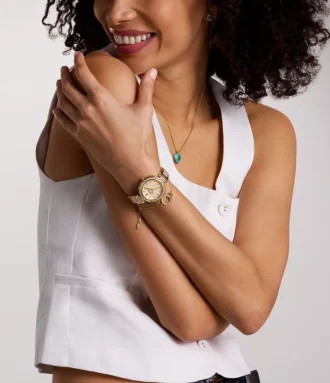 Karli Three-Hand Gold-Tone Watch and Bracelet Set