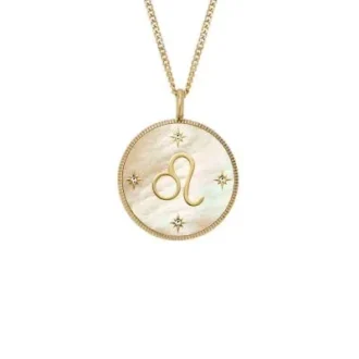 Leo Sutton Zodiac Gold-Tone Stainless Steel Gold Mother-of-Pearl Pendant Necklace