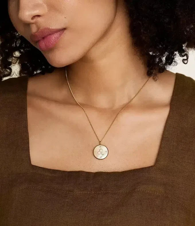 Leo Sutton Zodiac Gold-Tone Stainless Steel Gold Mother-of-Pearl Pendant Necklace