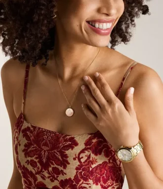 Libra Sutton Zodiac Gold-Tone Stainless Steel Pink Mother-of-Pearl Pendant Necklace