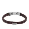 Machine Knurled Texture Brown Leather Multi-Strand Bracelet