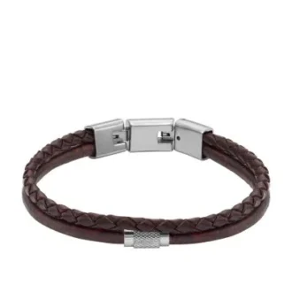 Machine Knurled Texture Brown Leather Multi-Strand Bracelet
