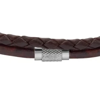 Machine Knurled Texture Brown Leather Multi-Strand Bracelet