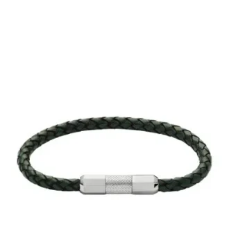 Machine Knurled Texture Leather and Stainless Steel Station Bracelet