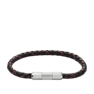 Machine Knurled Texture Leather and Stainless Steel Station Bracelet