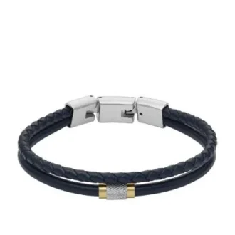 Machine Knurled Texture Navy Leather Multi-Strand Bracelet
