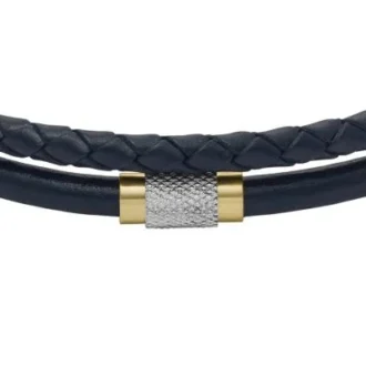 Machine Knurled Texture Navy Leather Multi-Strand Bracelet