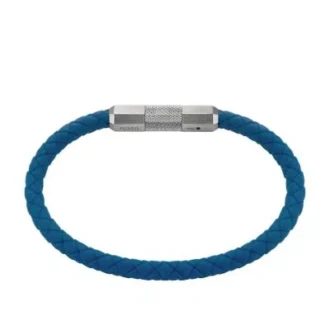 Machine Knurled Texture Navy Silicone Station Bracelet