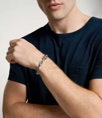 Machine Knurled Texture Stainless Steel Chain Bracelet