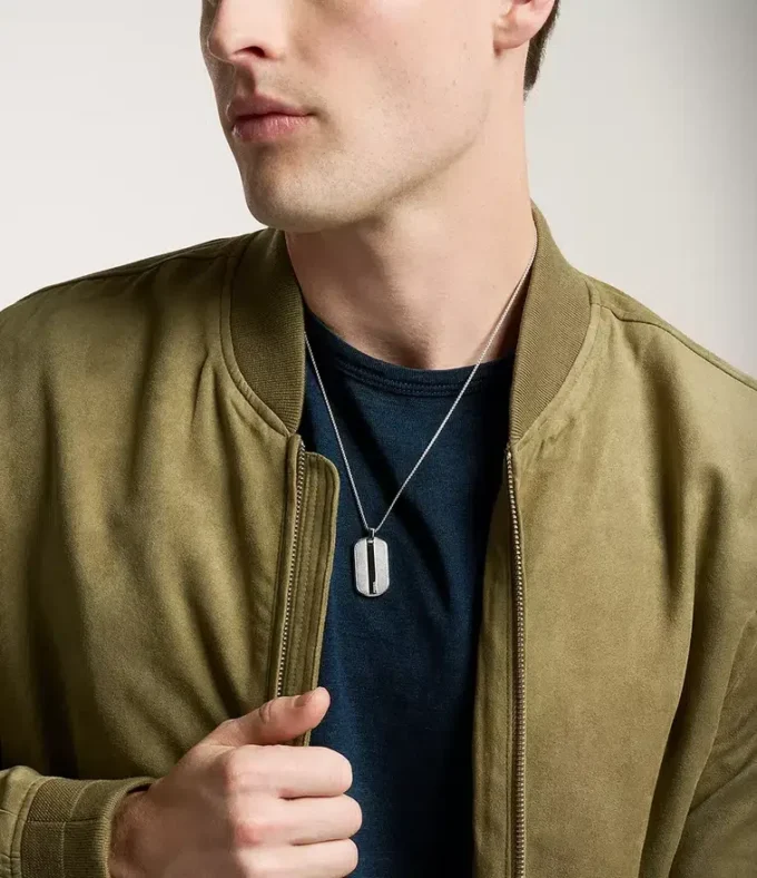 Machine Knurled Texture Stainless Steel Dog Tag Necklace