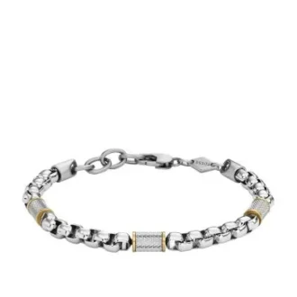 Machine Knurled Texture Two-Tone Stainless Steel Chain Bracelet