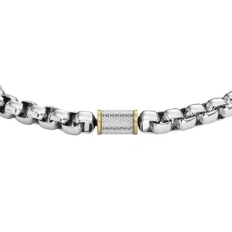 Machine Knurled Texture Two-Tone Stainless Steel Chain Bracelet