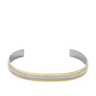 Machine Knurled Texture Two-Tone Stainless Steel Knurled Cuff Bracelet
