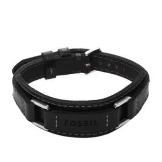 Machine Rugged Stainless Steel and Black Padded Leather Strap Bracelet