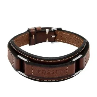 Machine Rugged Stainless Steel and Brown Padded Leather Strap Bracelet