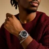 Machine Three-Hand Date Brown Leather Watch and Bracelet Set