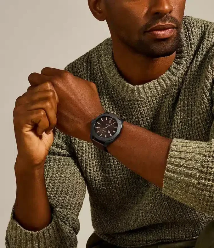 Machine Three-Hand Date Dark Brown LiteHide™ Leather Watch
