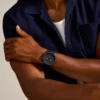 Nate Chronograph Black Leather Watch