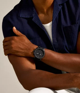 Nate Chronograph Black Leather Watch