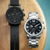 Nate Chronograph Black Leather Watch