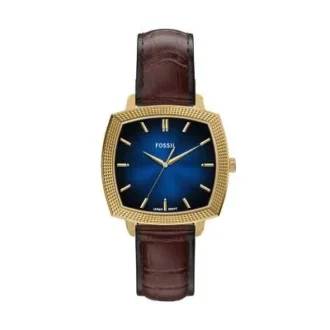 Nick Jonas x Fossil Machine Luxe Blue Vignette Three-Hand Brown Croco Leather Watch