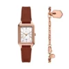 Raquel Three-Hand Date Medium Brown Leather Watch and Bracelet Set Raquel Three-Hand Date Medium Brown Leather Watch and Bracelet Set