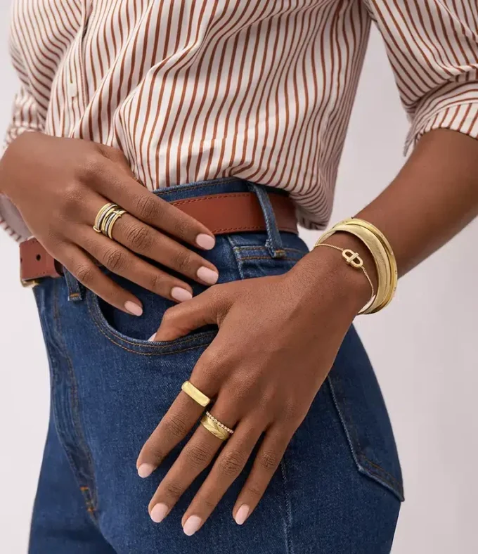 Harlow Linear Texture Two-Tone Stainless Steel Prestack Ring Harlow Linear Texture Two-Tone Stainless Steel Prestack Ring