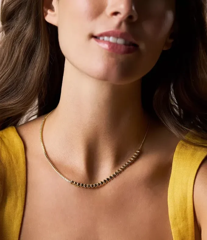 Sutton Love-All Gold-Tone Brass Heart Link Tennis Necklace