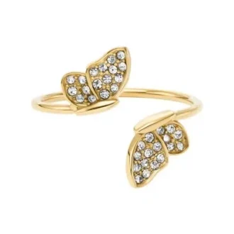 Sutton Pavé Butterfly Gold-Tone Stainless Steel Stack Ring