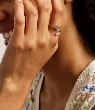 Sutton Pavé Butterfly Gold-Tone Stainless Steel Stack Ring